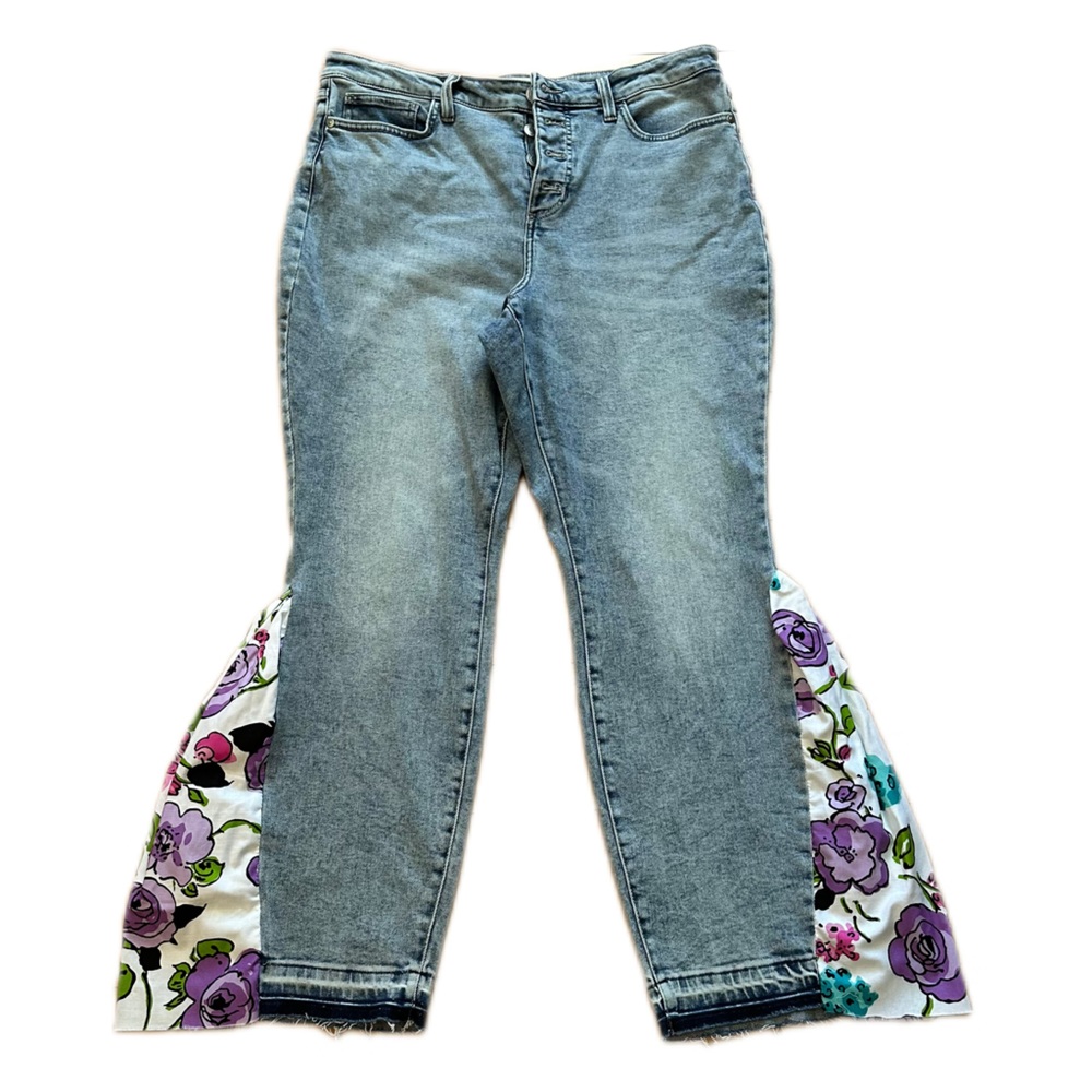 Hand Crafted Flare Jeans Floral Bellbottom LC Lauren Conrad skinny 16 button-fly